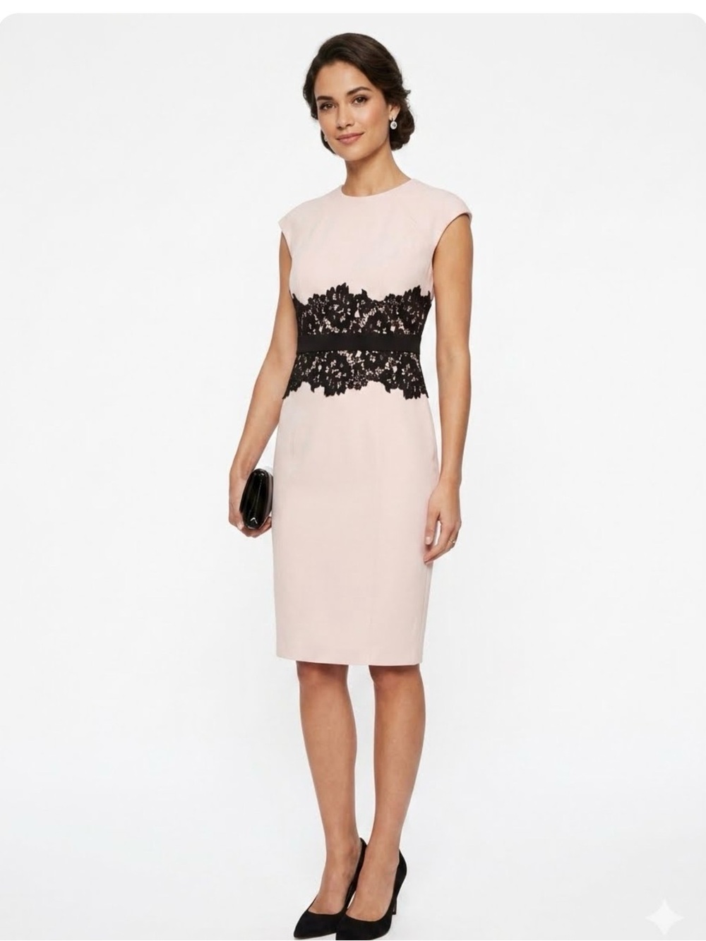 New York & Company Light Pink Midi Dress with Black Lace Waist - Picture 5 of 6